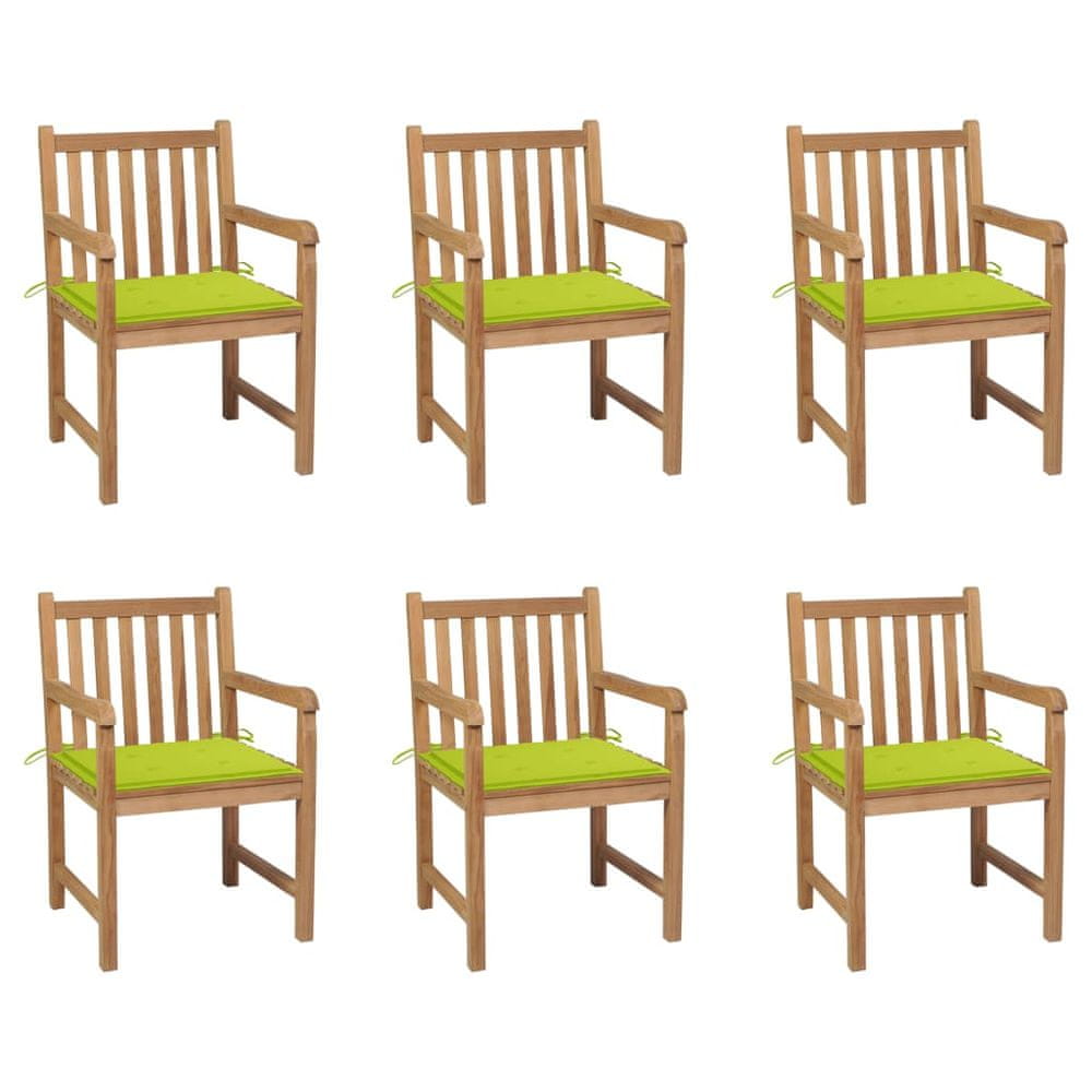 Vidaxl Záhradné stoličky 6 ks s jasnozelenými podložkami tíkový masív